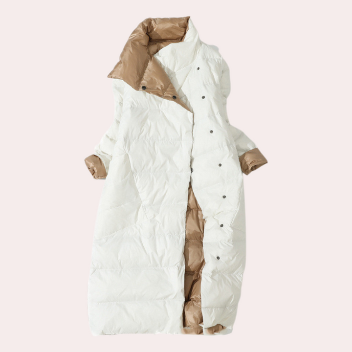 Women's Long Winter Jacket made of Down with High Collar