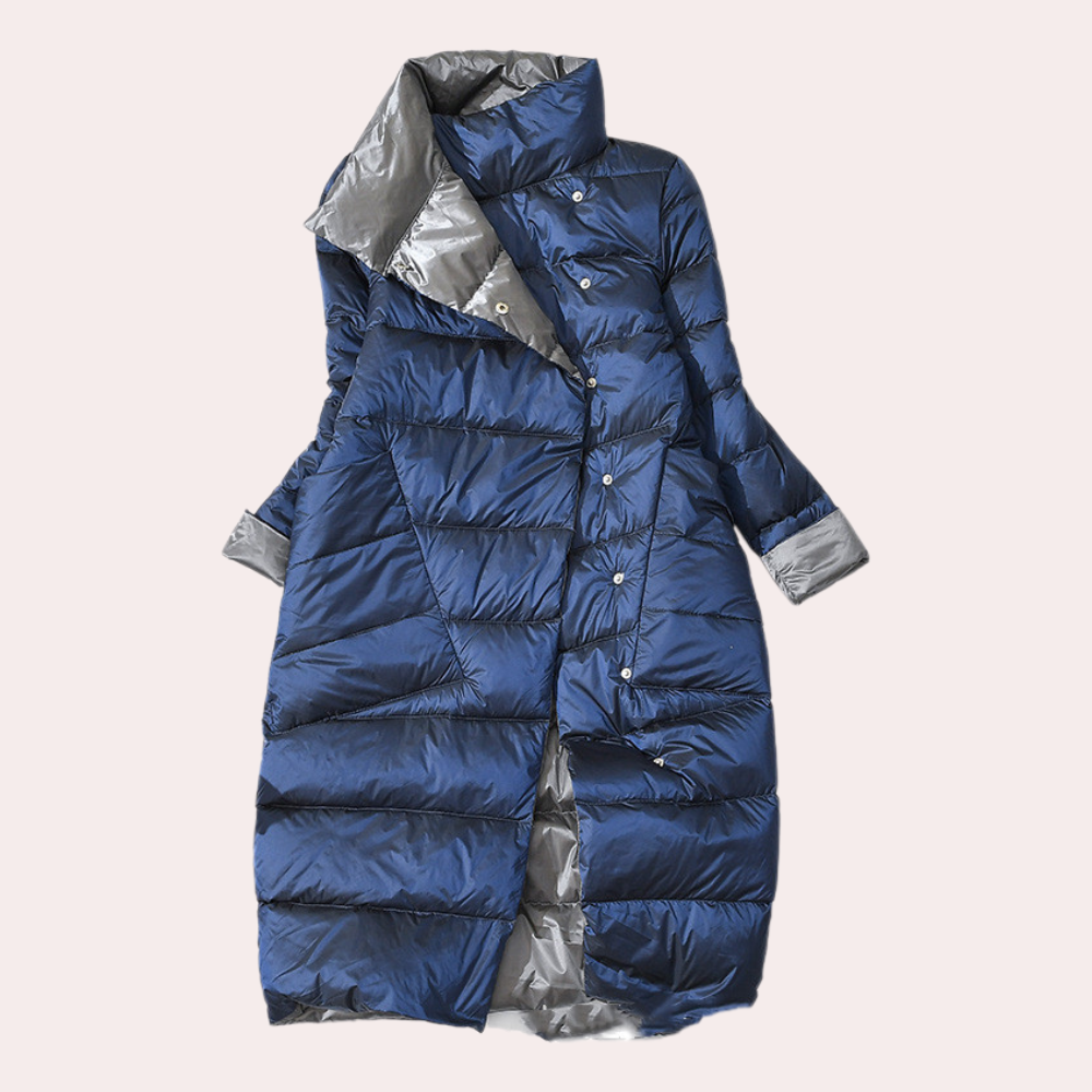Women's Long Winter Jacket made of Down with High Collar
