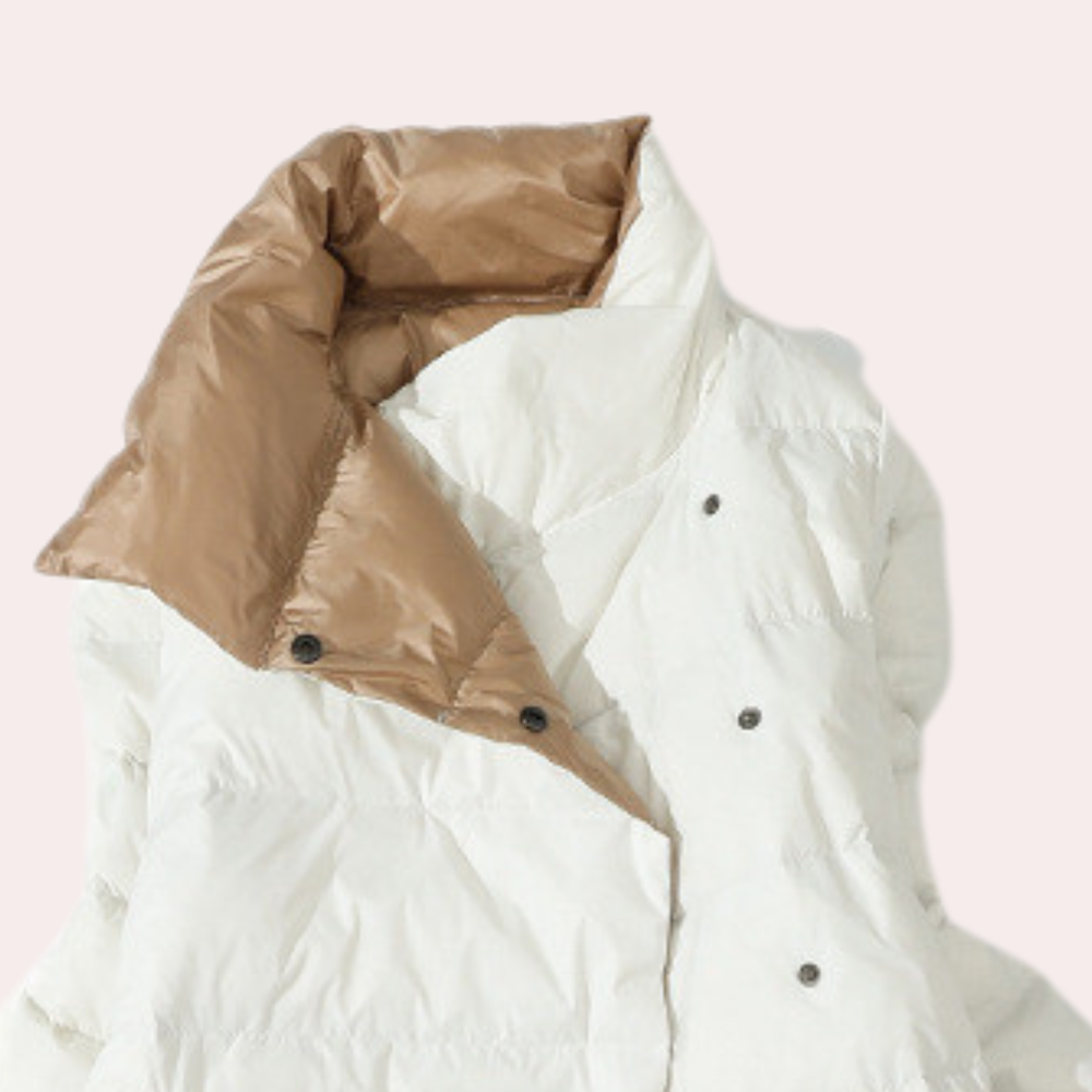 Women's Long Winter Jacket made of Down with High Collar