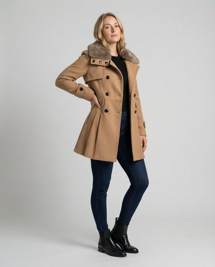 Elegant Women's Wool Blend Trench Coat