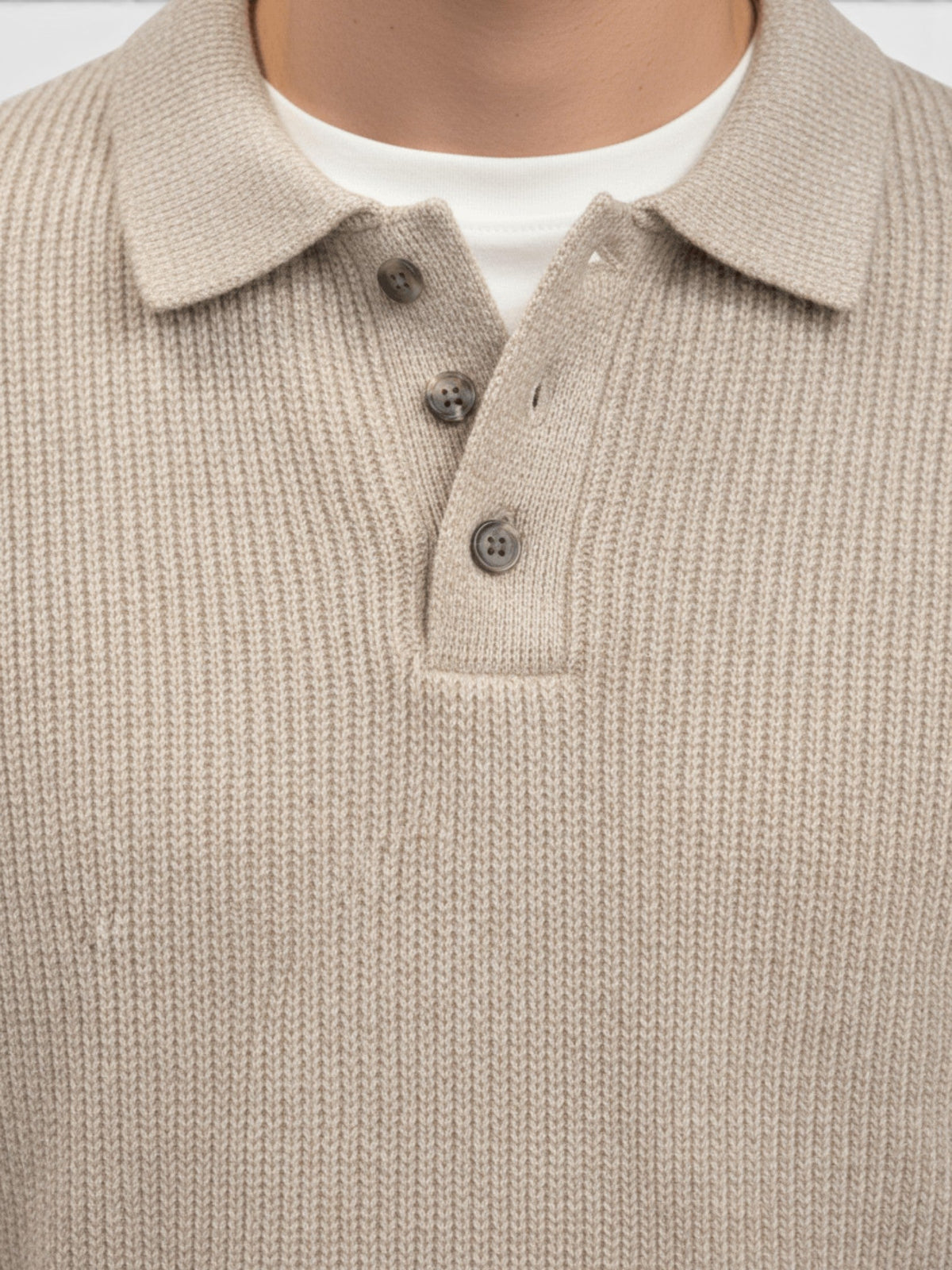 Men's Ribbed Knit Polo Sweater – Long Sleeve