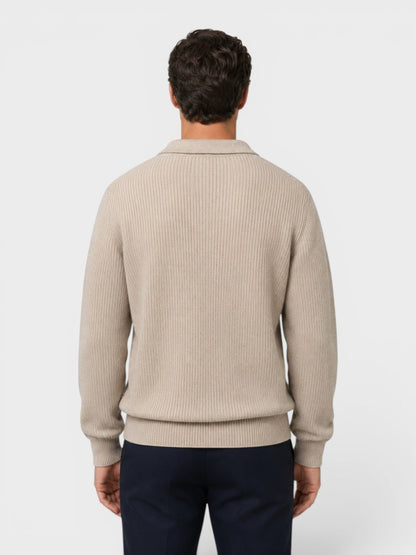 Men's Ribbed Knit Polo Sweater – Long Sleeve