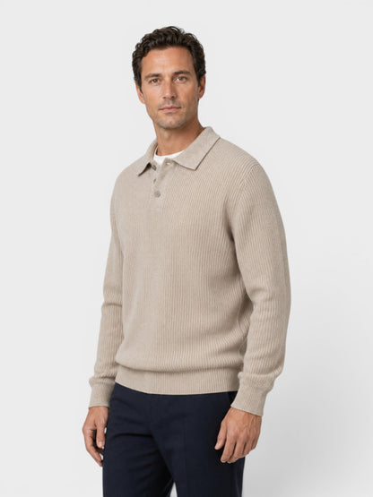 Men's Ribbed Knit Polo Sweater – Long Sleeve