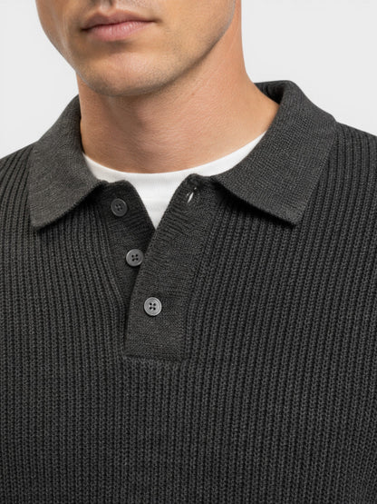 Men's Ribbed Knit Polo Sweater – Long Sleeve