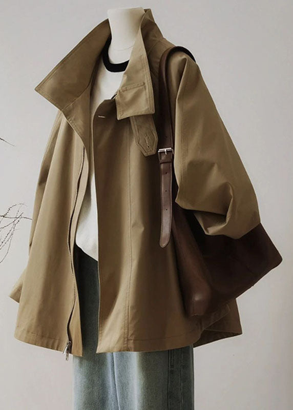 Women's Trench Coat with Zipper and Long Sleeves