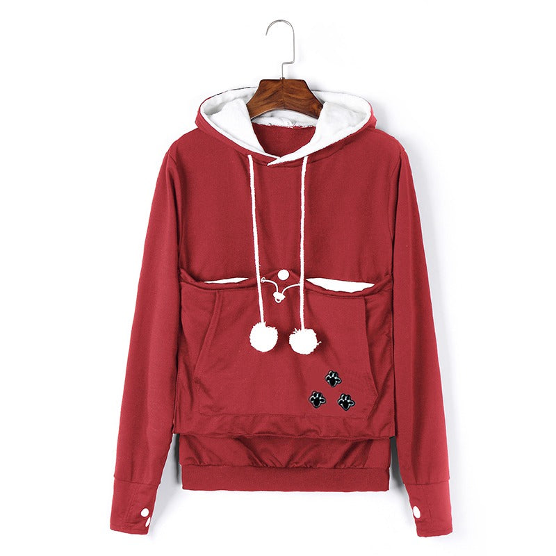Practical Women's Hooded Sweatshirt with Pouch Pocket for Pets