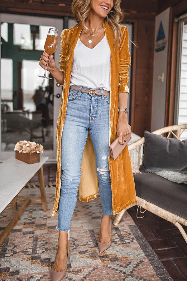 Women's Velvet Cardigan with Long Sleeves