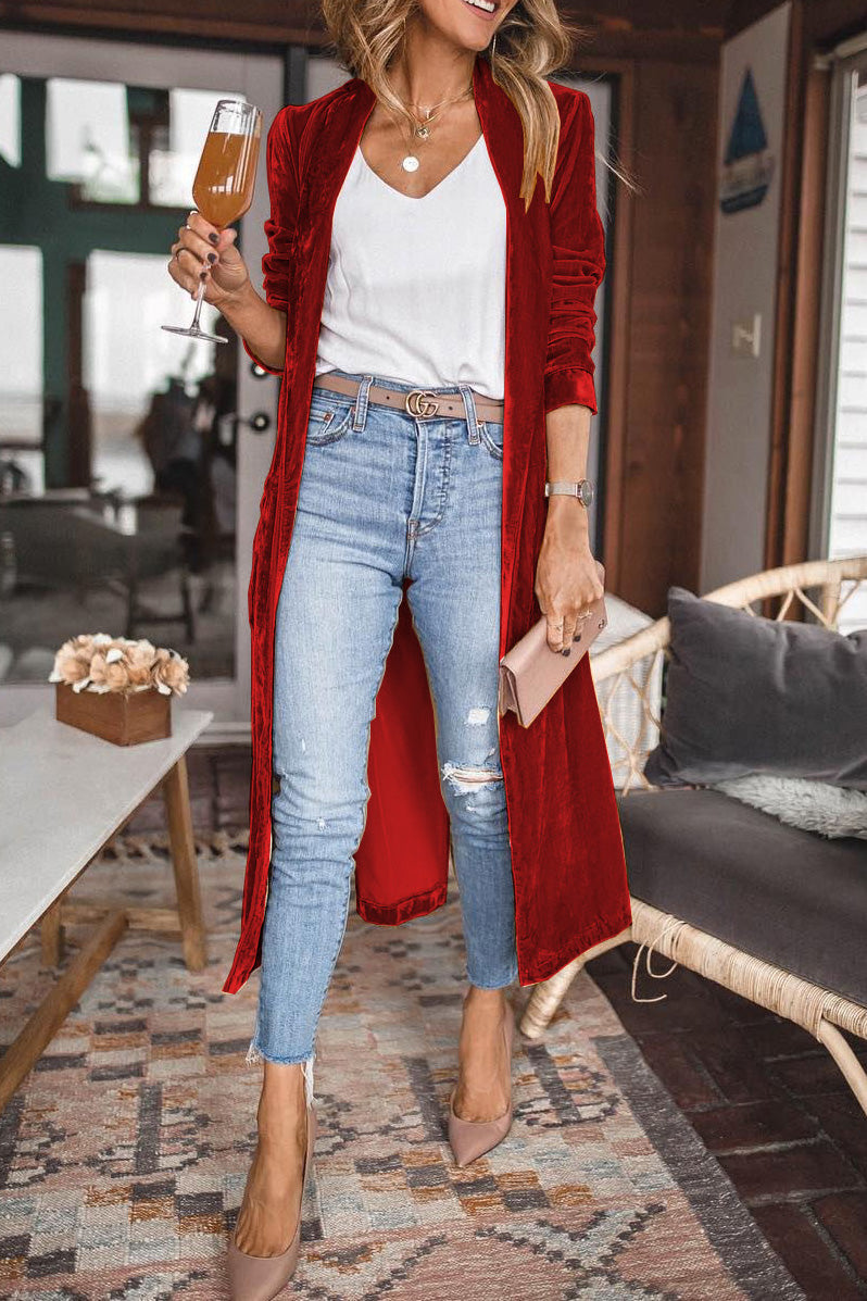 Women's Velvet Cardigan with Long Sleeves