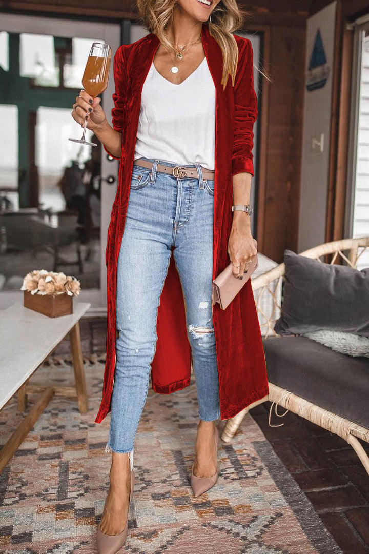 Women's Velvet Cardigan with Long Sleeves