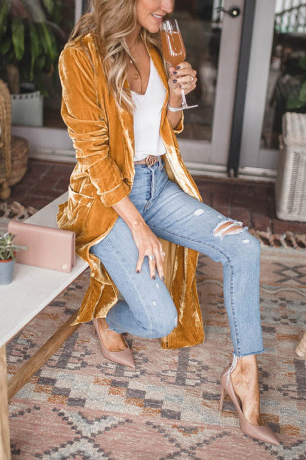 Women's Velvet Cardigan with Long Sleeves