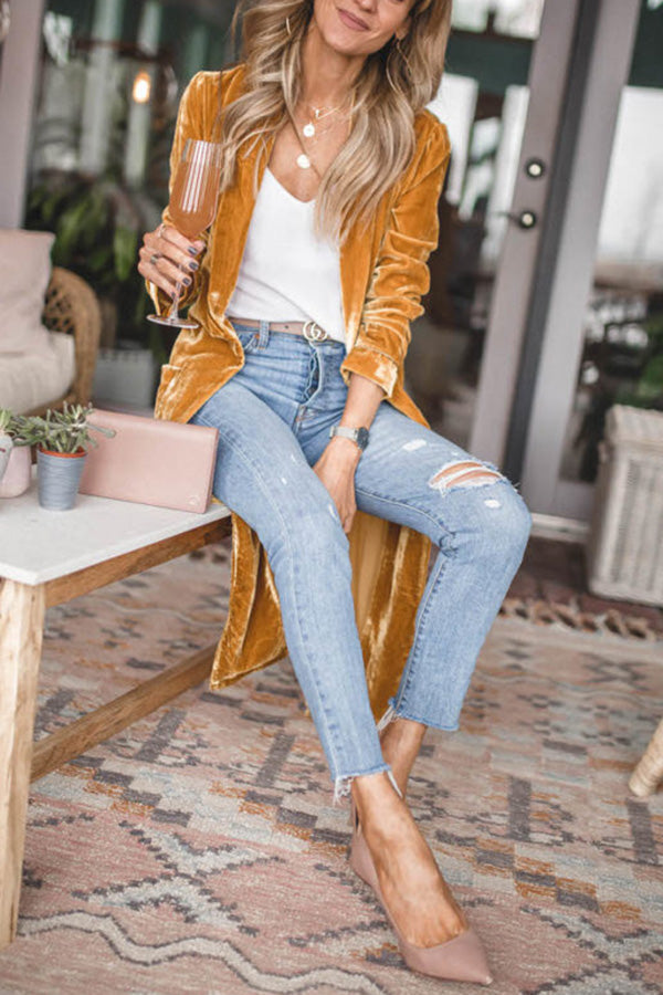Women's Velvet Cardigan with Long Sleeves