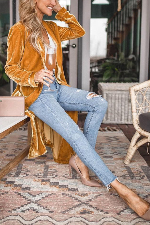 Women's Velvet Cardigan with Long Sleeves