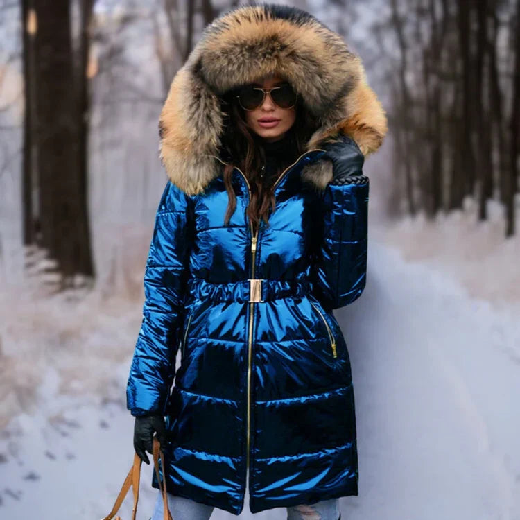 Warm, Shiny Jacket with Hood