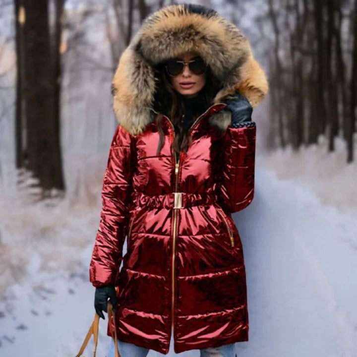 Warm, Shiny Jacket with Hood