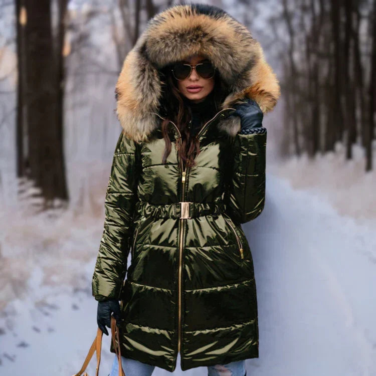 Warm, Shiny Jacket with Hood