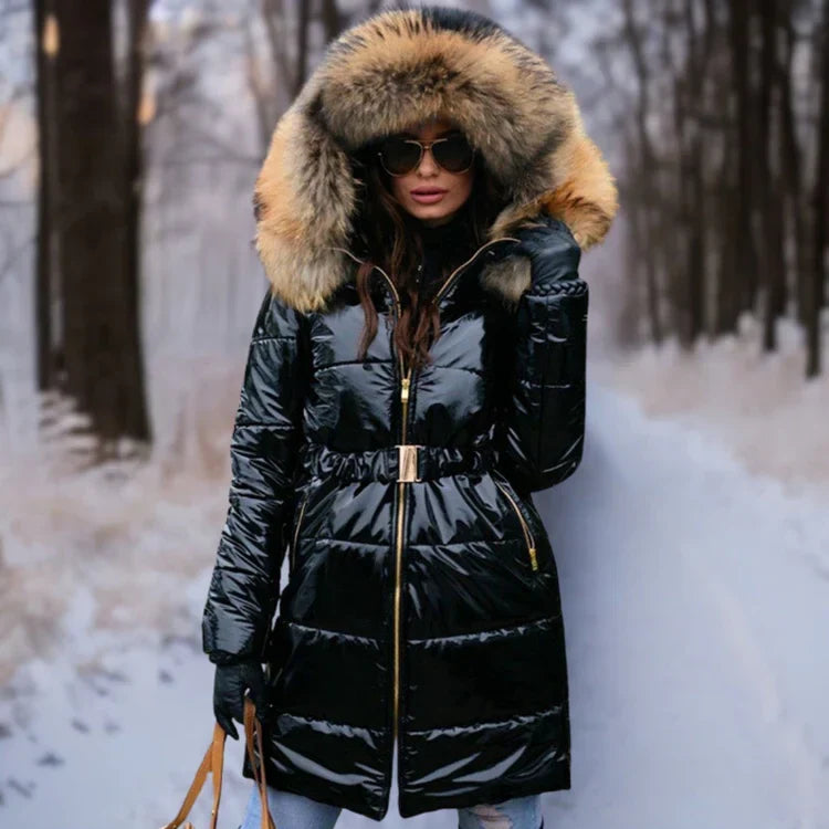 Warm, Shiny Jacket with Hood