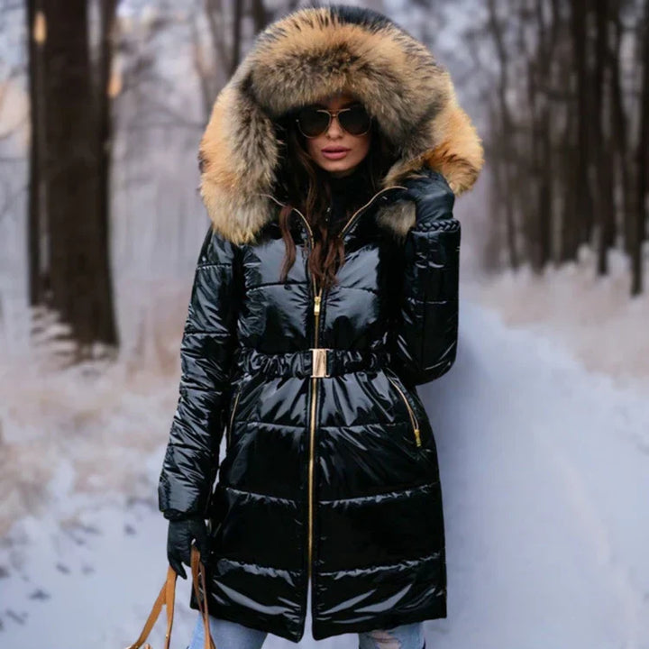 Warm, Shiny Jacket with Hood