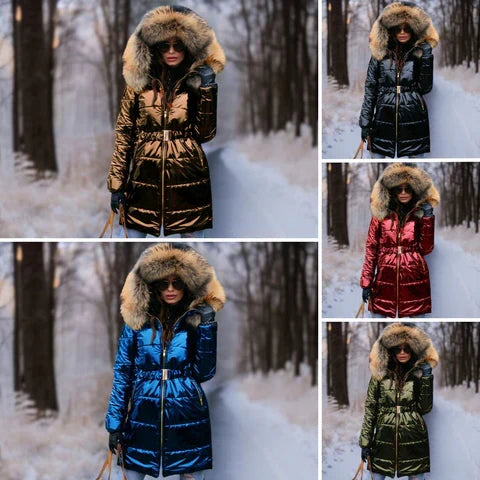Warm, Shiny Jacket with Hood