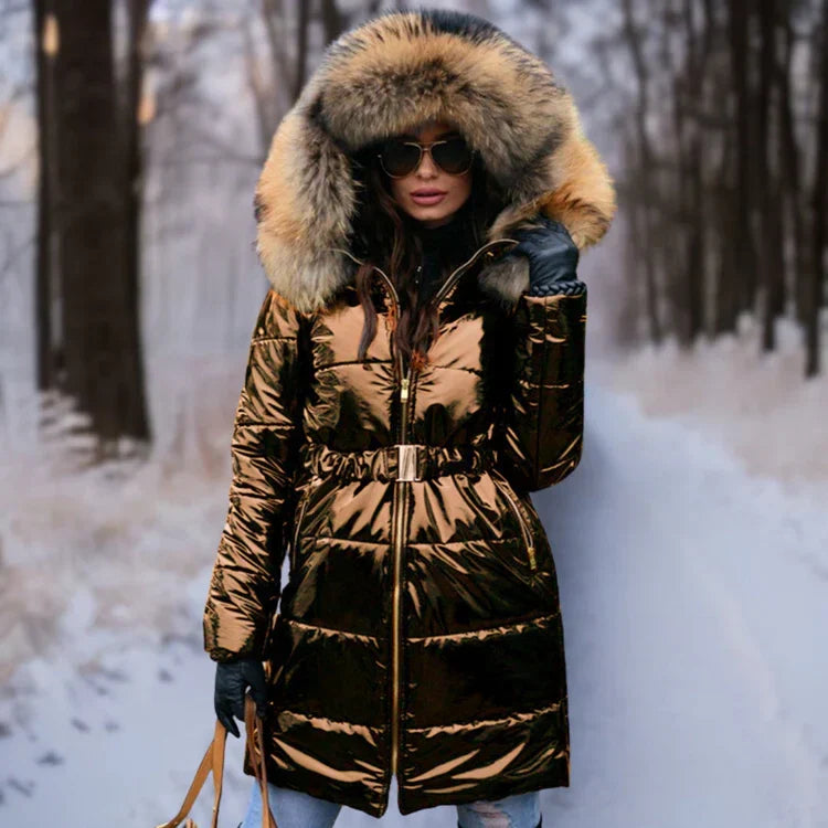 Warm, Shiny Jacket with Hood