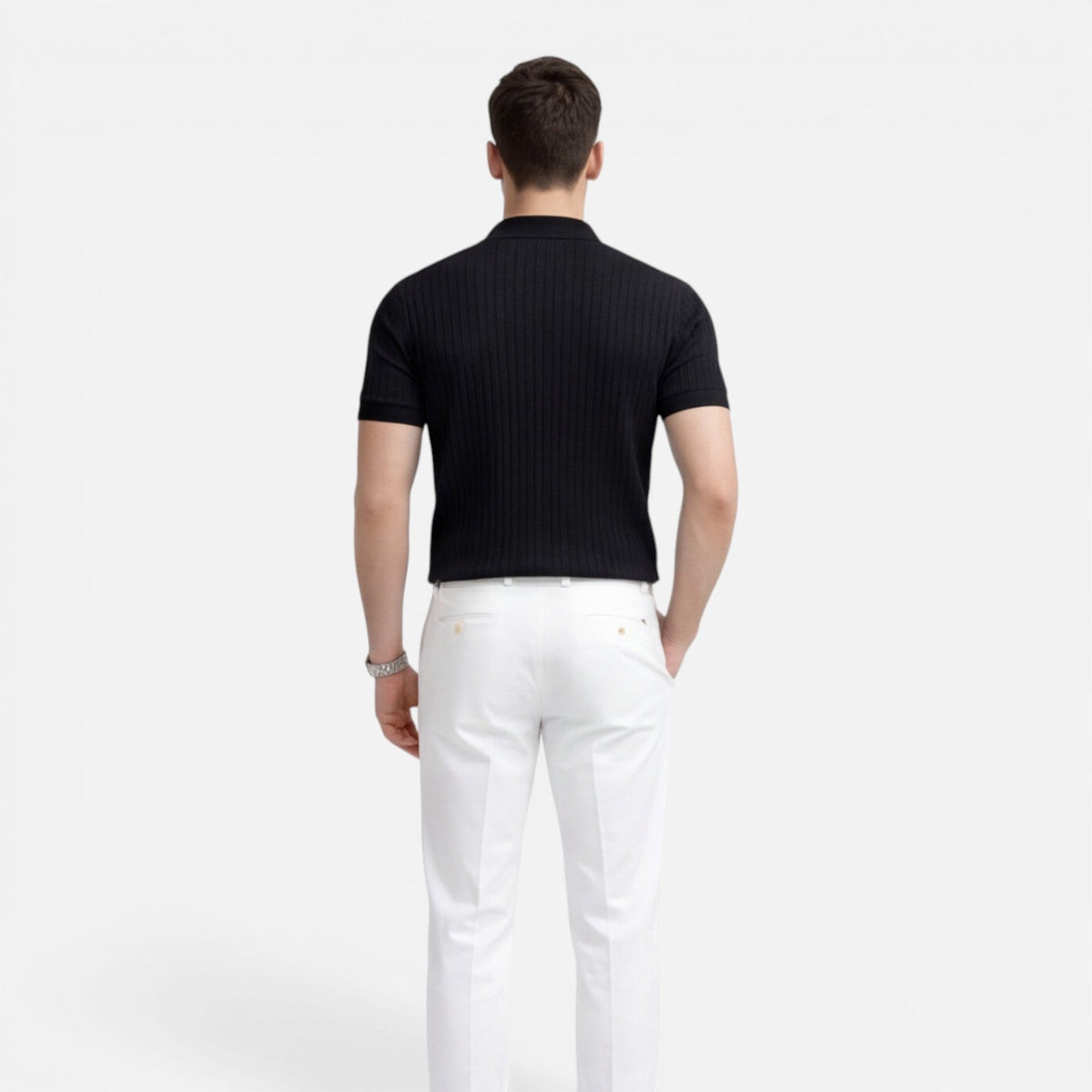 Men’s Ribbed Knit Polo Shirt Premium Cotton Slim Fit