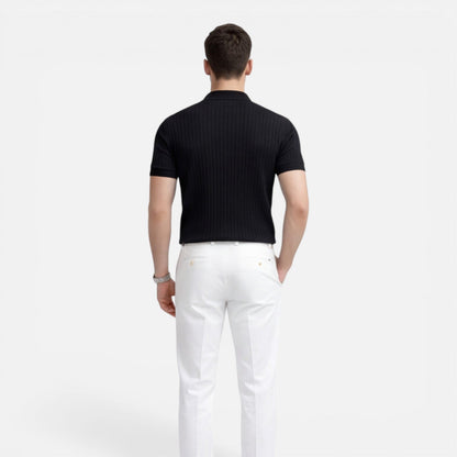 Men’s Ribbed Knit Polo Shirt Premium Cotton Slim Fit