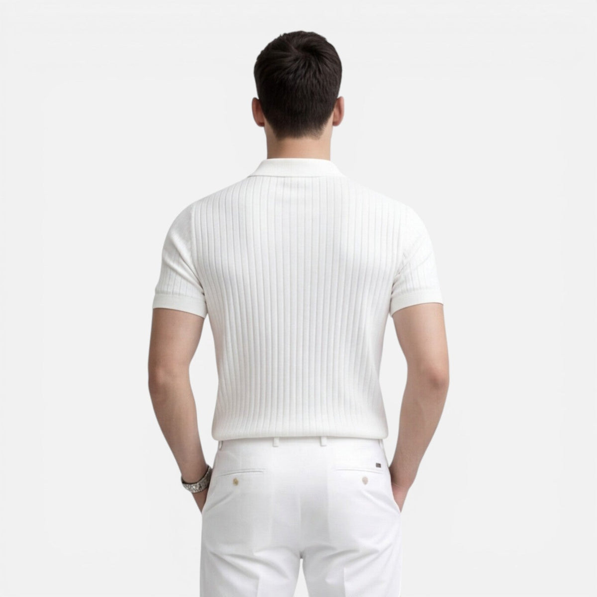 Men’s Ribbed Knit Polo Shirt Premium Cotton Slim Fit