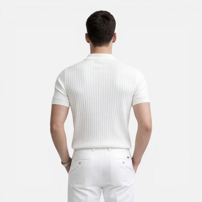 Men’s Ribbed Knit Polo Shirt Premium Cotton Slim Fit