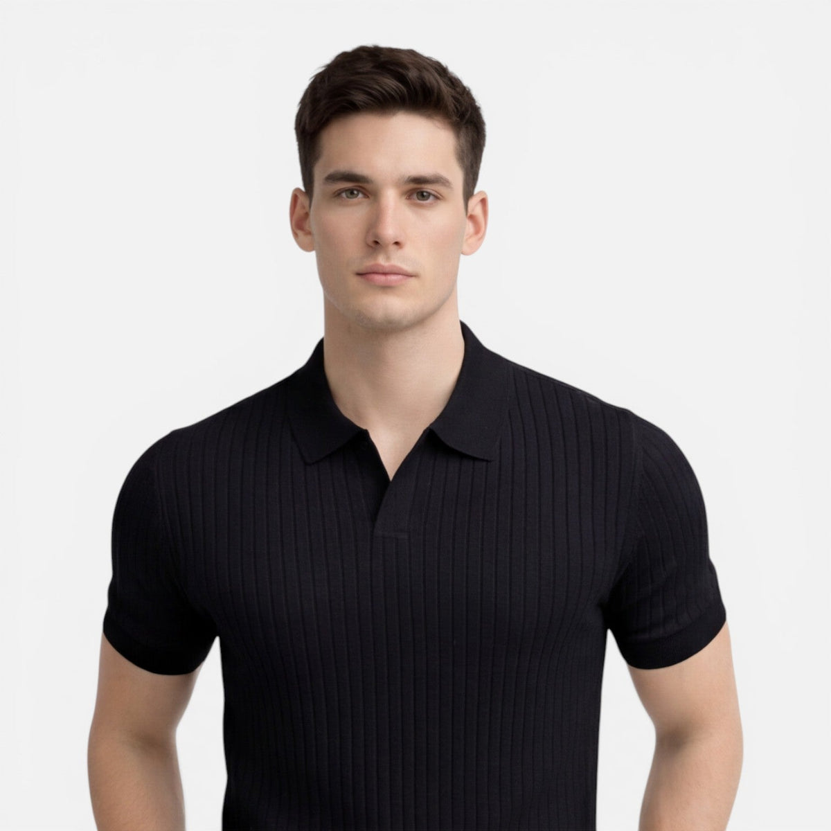 Men’s Ribbed Knit Polo Shirt Premium Cotton Slim Fit