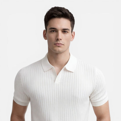 Men’s Ribbed Knit Polo Shirt Premium Cotton Slim Fit