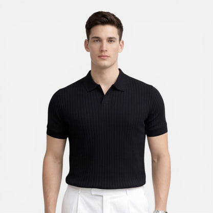 Men’s Ribbed Knit Polo Shirt Premium Cotton Slim Fit