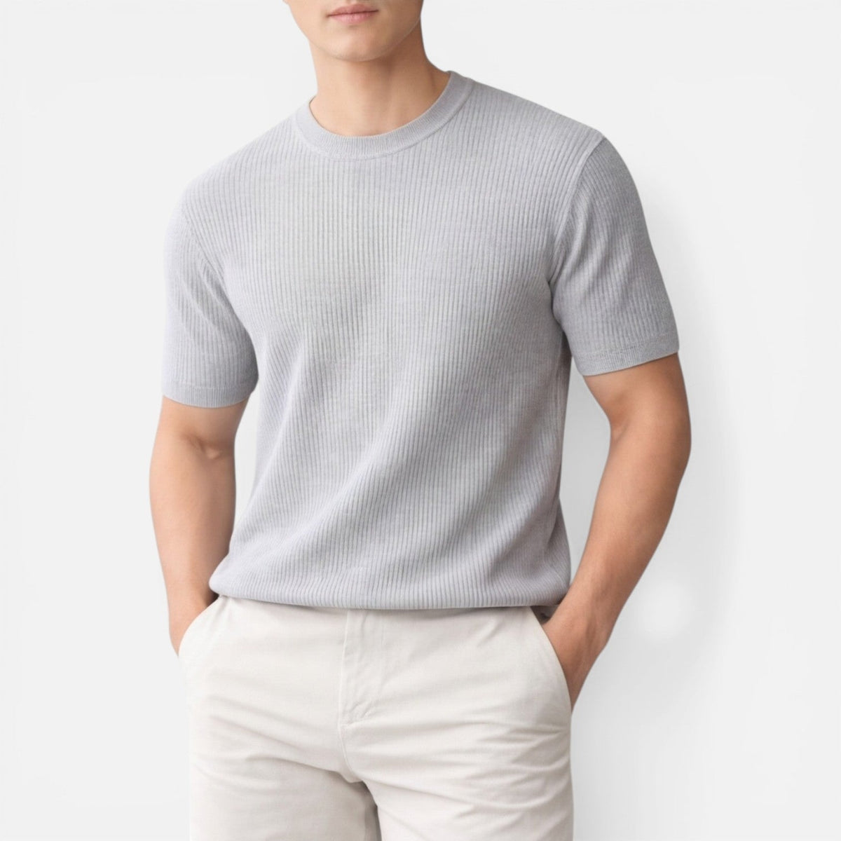 Men’s Ribbed Knit T Shirt Slim Fit Lightweight Summer Tee