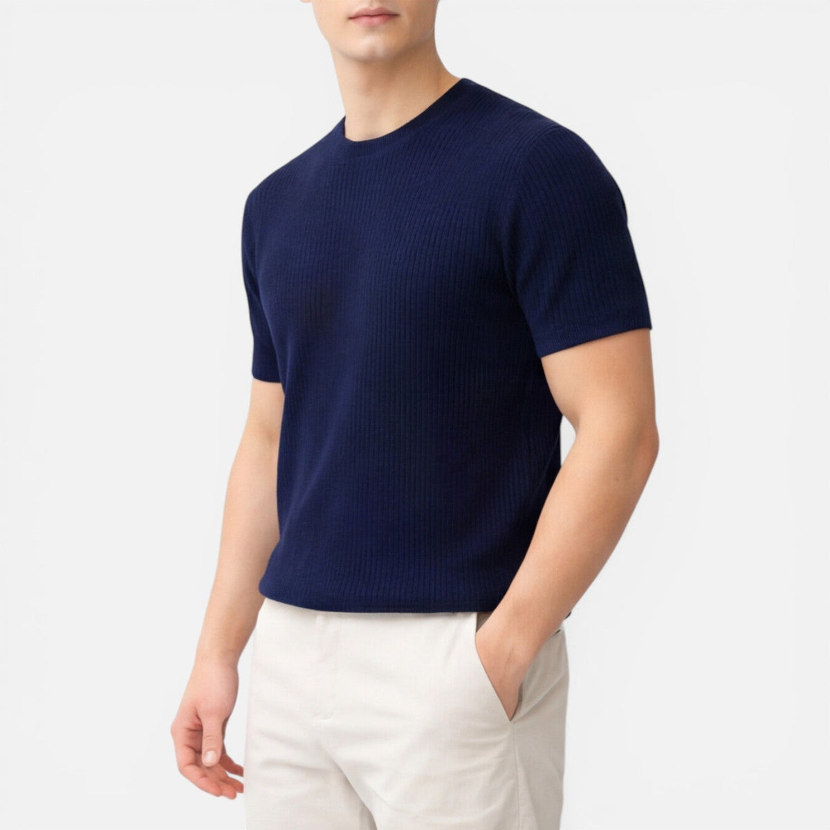 Men’s Ribbed Knit T Shirt Slim Fit Lightweight Summer Tee