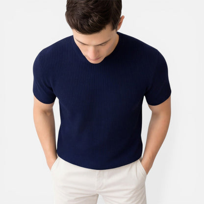 Men’s Ribbed Knit T Shirt Slim Fit Lightweight Summer Tee