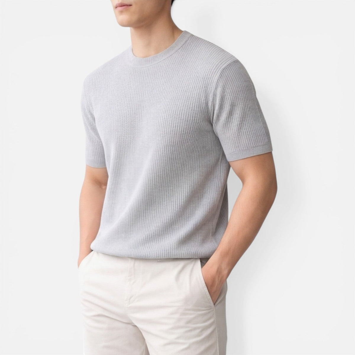 Men’s Ribbed Knit T Shirt Slim Fit Lightweight Summer Tee