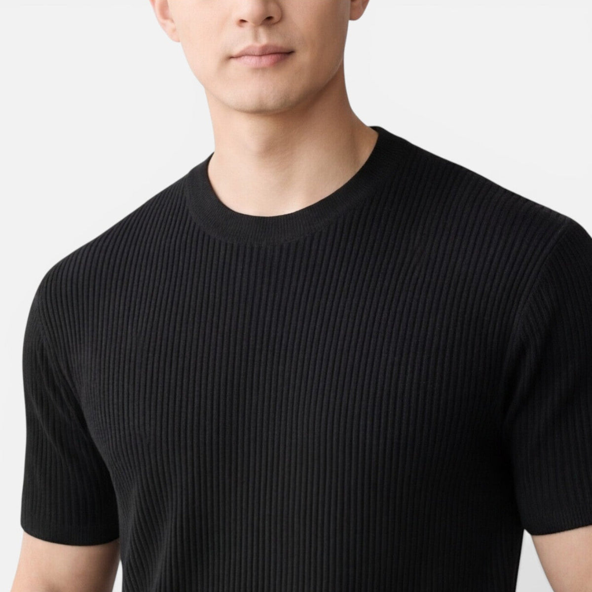 Men’s Ribbed Knit T Shirt Slim Fit Lightweight Summer Tee