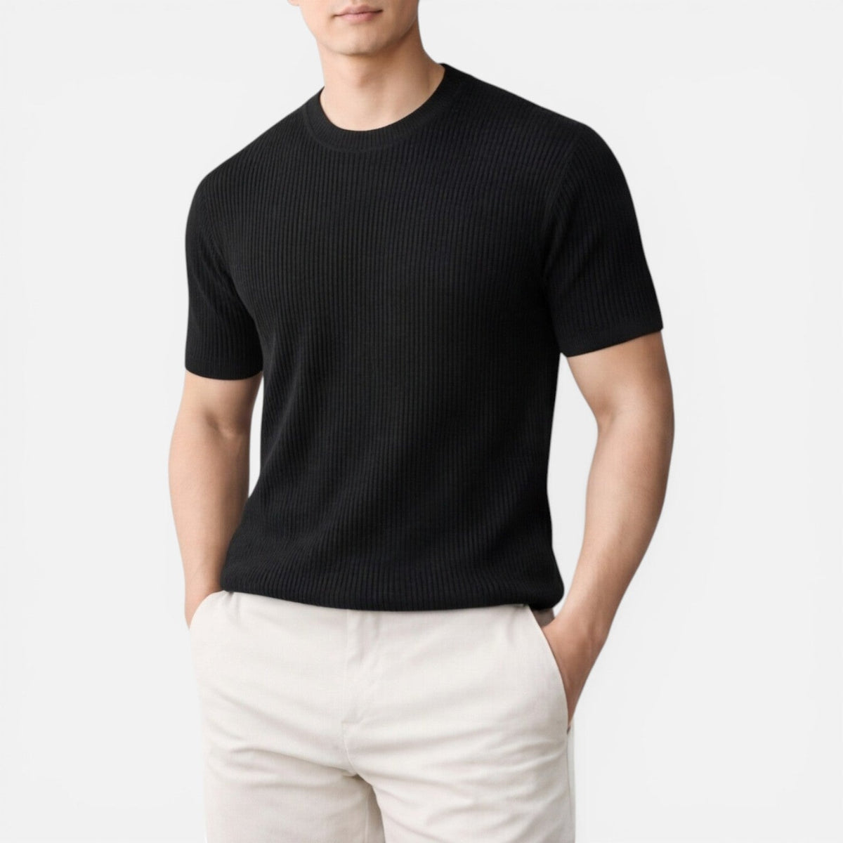 Men’s Ribbed Knit T Shirt Slim Fit Lightweight Summer Tee