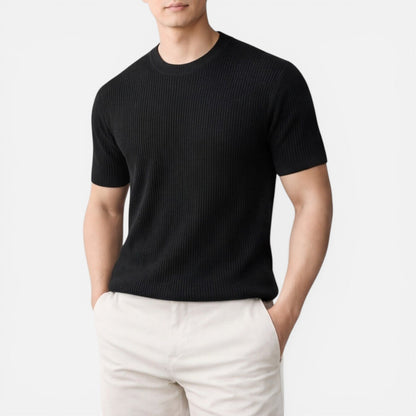 Men’s Ribbed Knit T Shirt Slim Fit Lightweight Summer Tee