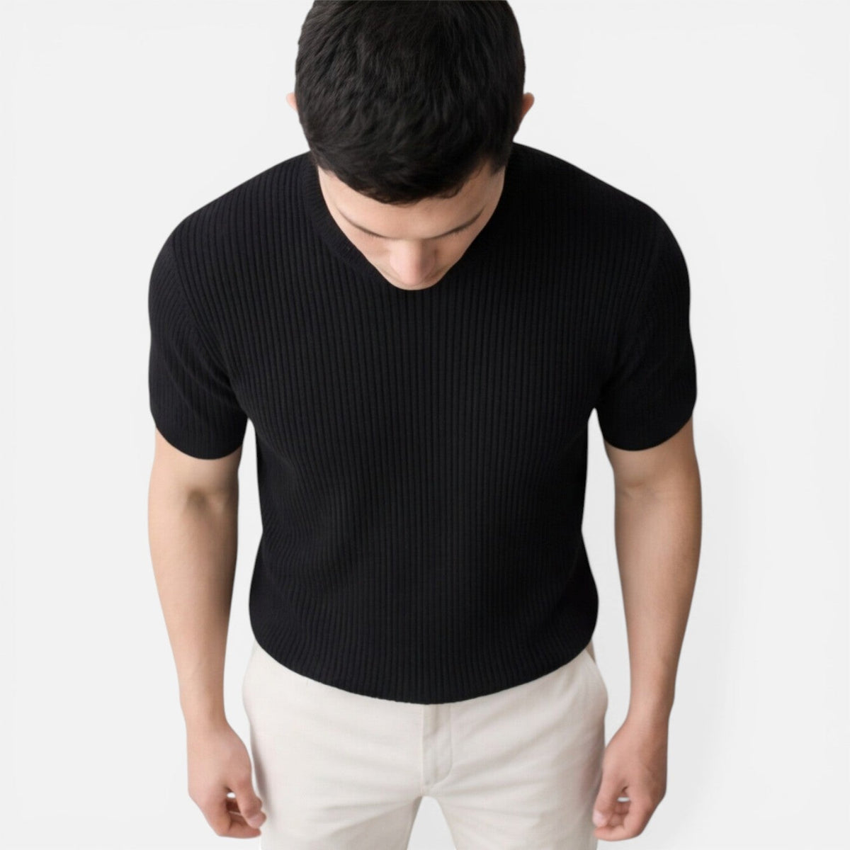 Men’s Ribbed Knit T Shirt Slim Fit Lightweight Summer Tee