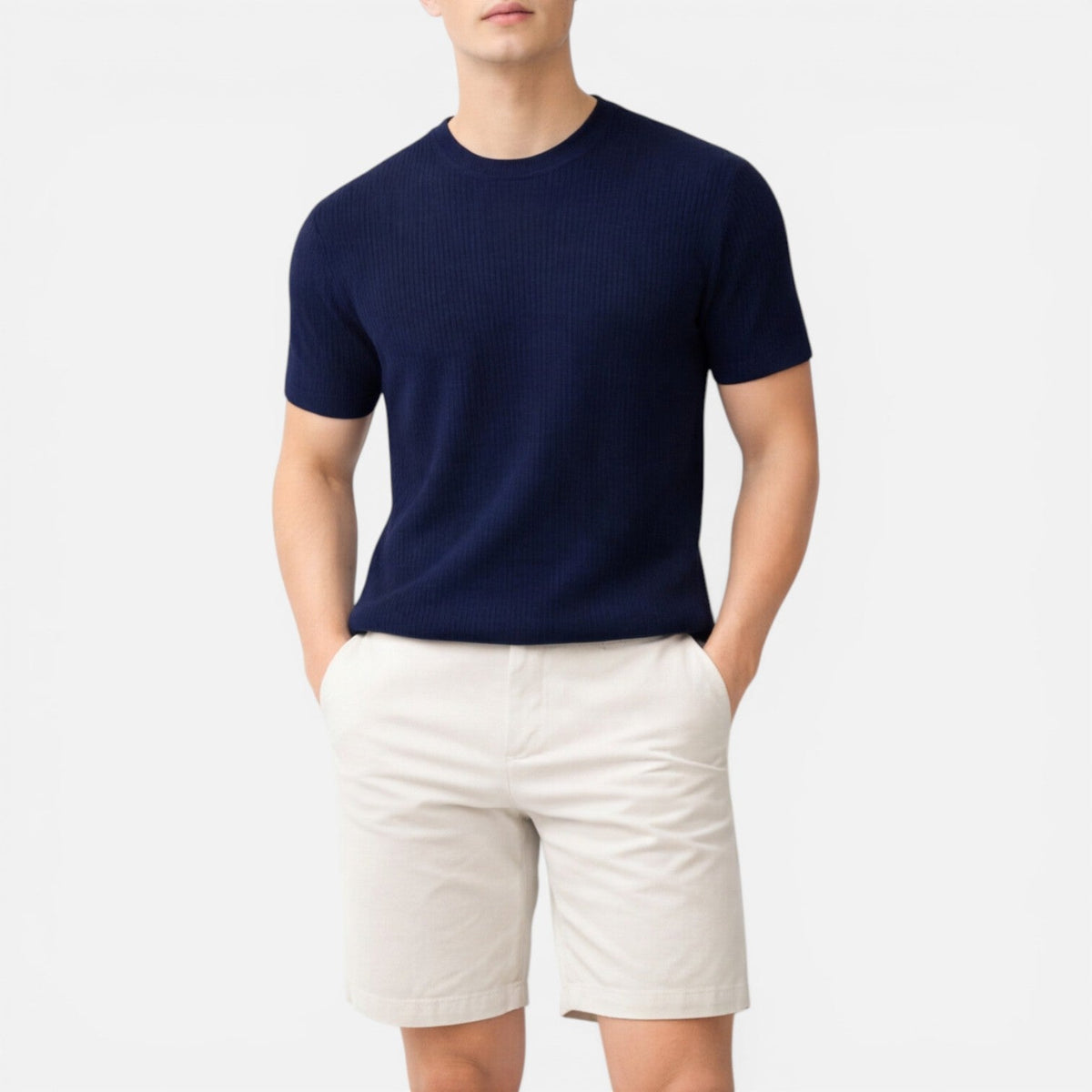 Men’s Ribbed Knit T Shirt Slim Fit Lightweight Summer Tee