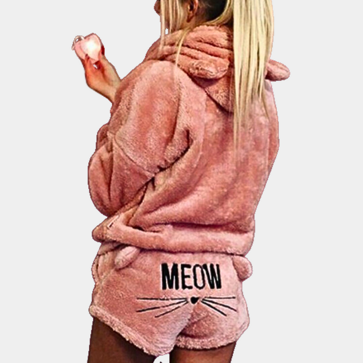 Fleece Lounge Pajama Set Women with Hood