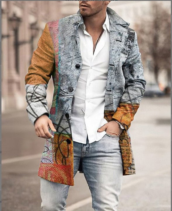 Men's Wool Coat with Check Pattern and Clear Silhouette