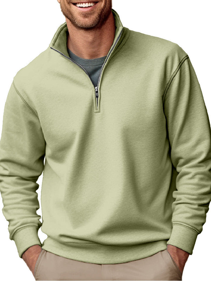 Men's Half-zip Sweatshirt with Stand-up Collar and Soft Fleece Interior Lining