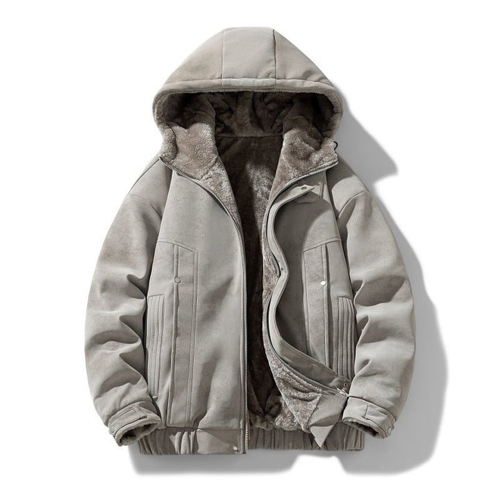 Men's Hooded Jacket with Teddy Lining and Faux Suede Look