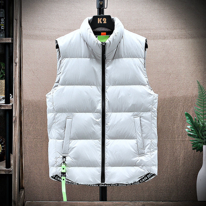 Men's Padded Quilted Vest with High Stand-up Collar and Drawstring Hem