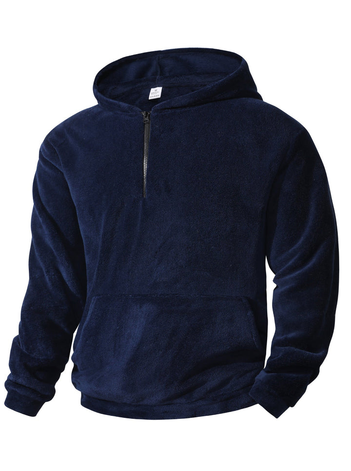 Men's Cuddly Microfleece Hoodie with Half Zip, Hood and Kangaroo Pocket