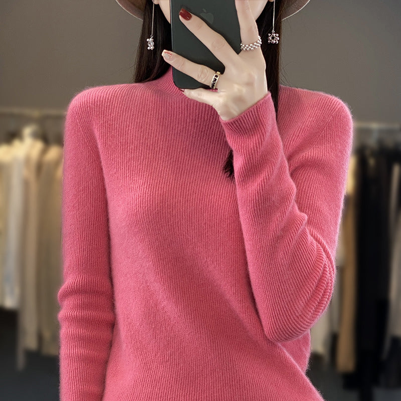 Women's Slim Fine Knit Mock Neck Sweater made of Fine Angora Blend