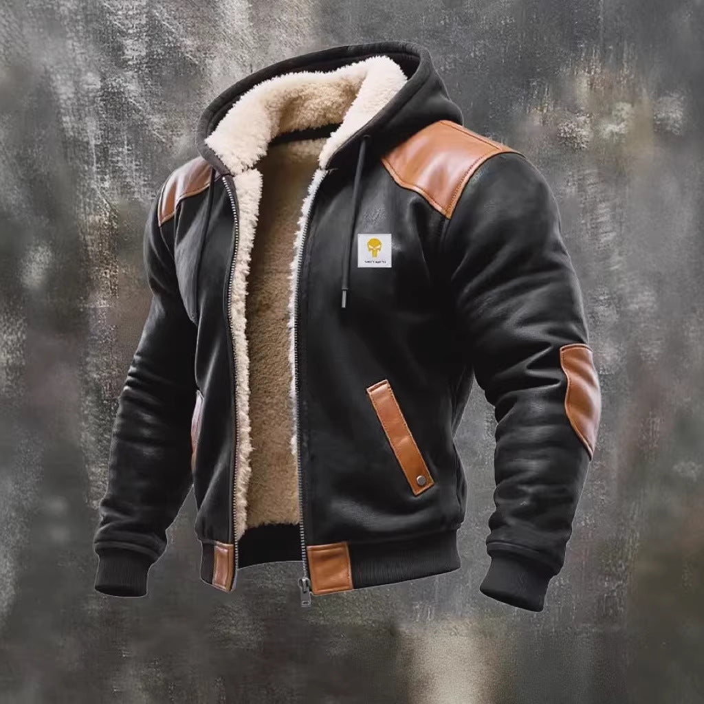 Men's Padded Bomber Jacket with Hood, Teddy Lining and Contrast Trims