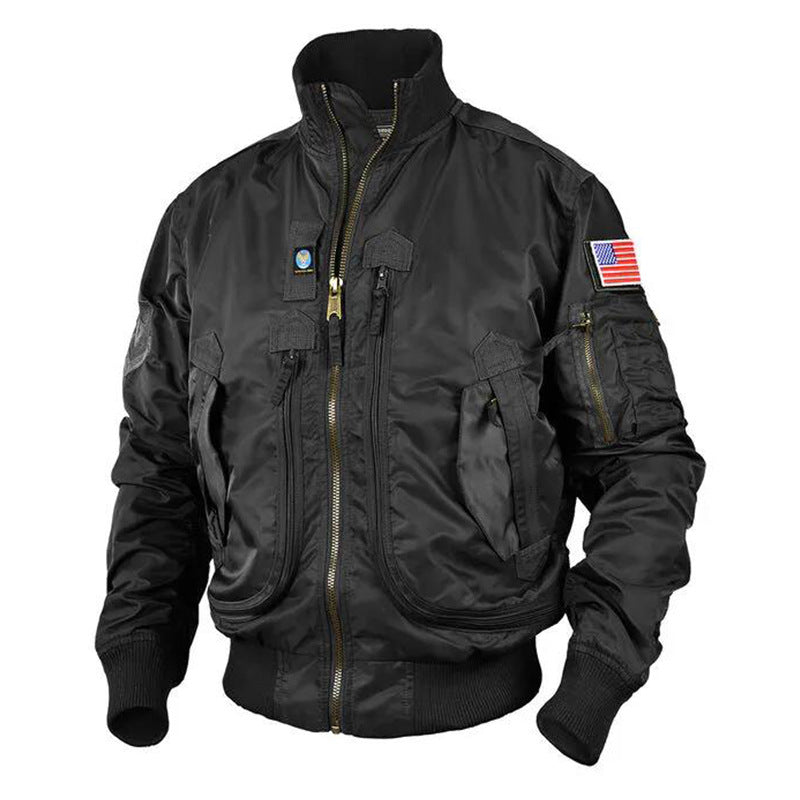 Men's Classic Bomber Jacket in Flight Style with Thermal Lining Utility Pockets and Ribbed Cuffs