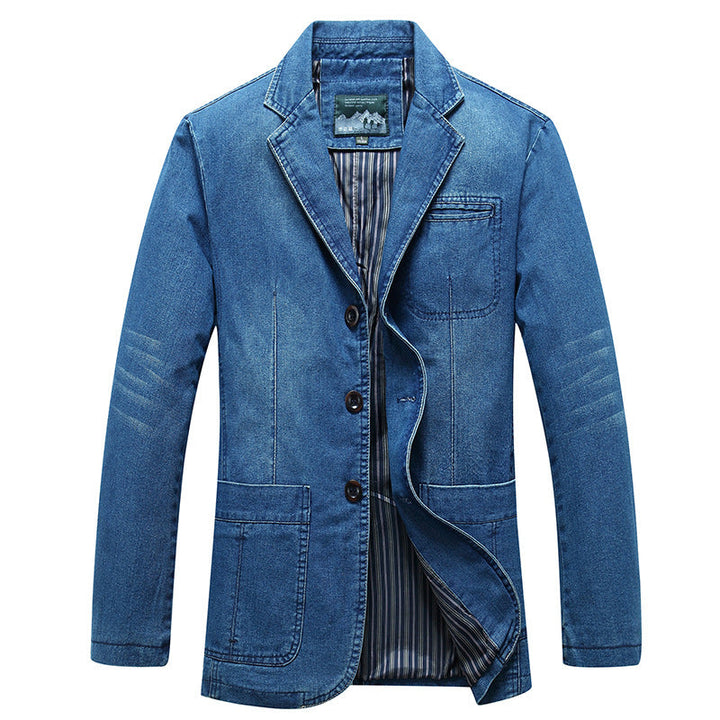 Men's Denim Blazer in a Loose Fit with Lapel Collar and Patch Pockets