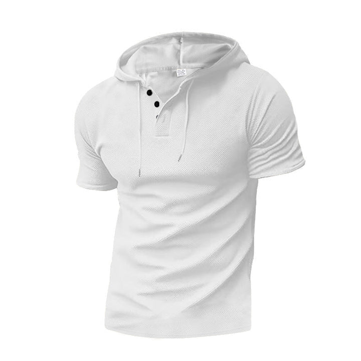 Men's Short Sleeve Hooded Polo with Three-button Placket and Fine Structured Jersey